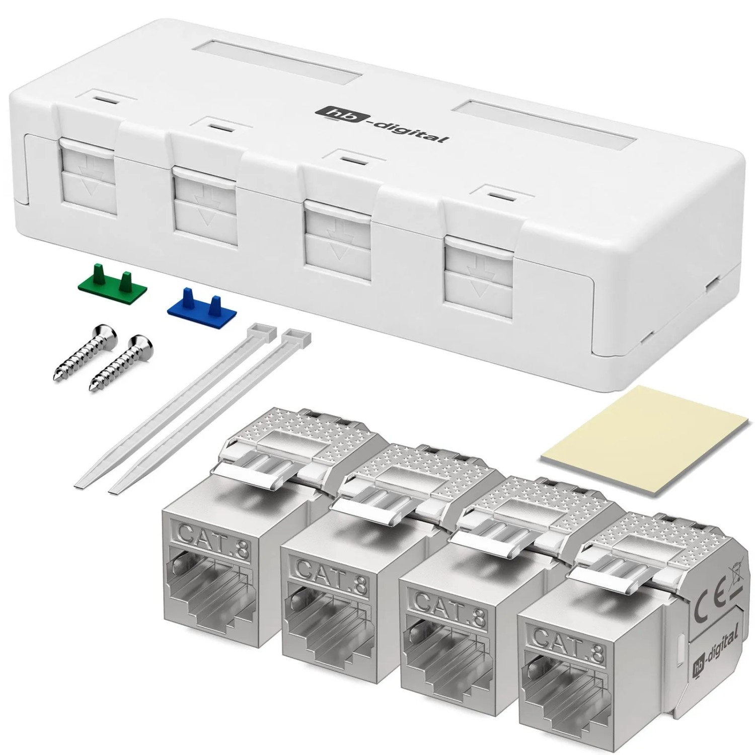 hb-digital Netzwerkdose Aufputz 4 Port CAT 8 Keystone Set