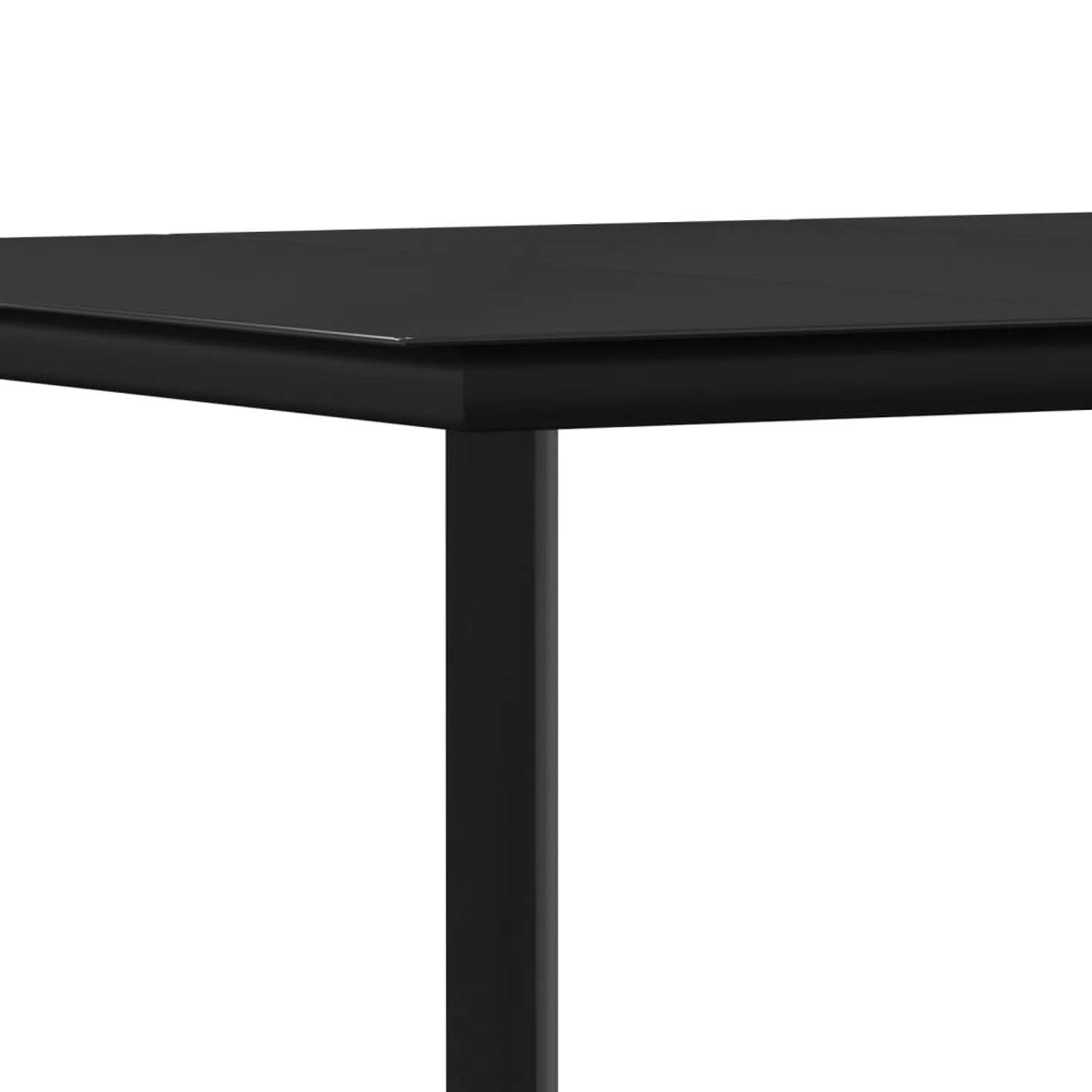 Detailansicht: Schwarzer Tisch der vidaXL 3-Tlg Garten-Essgruppe mit Glasplatte und Stahlbeinen.