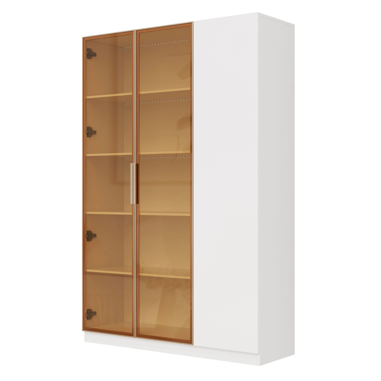 okwish Vitrinenschrank mit LED Beleuchtung Glas Türen Wohnzimmer 110x35x165cm Weiß