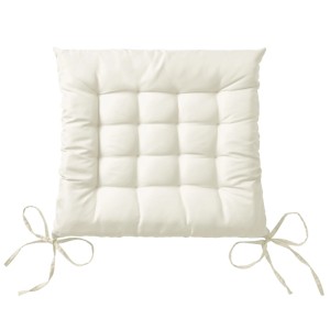 Beautissu Stuhlkissen Lea Ecru 4er Set, 40x40 cm mit Bändern, quadratisch gesteppt.