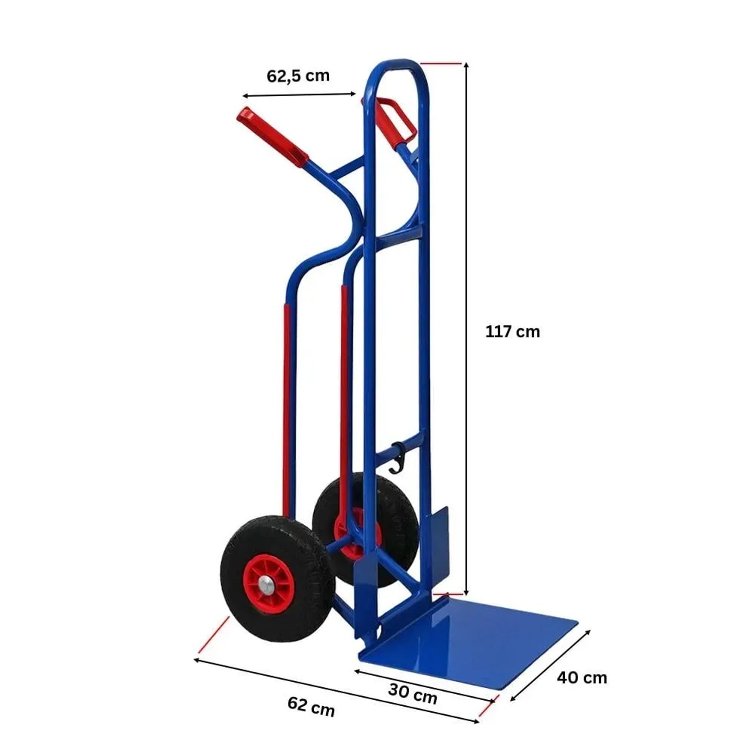 Blaue PROREGAL Sackkarre RAGNAR mit klappbarer XXL Schaufel, 250kg Tragkraft und pannensicheren Rädern.