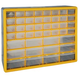 PROREGAL Kleinteilemagazin mit 44 Schubfächern, grau/gelb. Ideal zur Aufbewahrung von Kleinteilen.