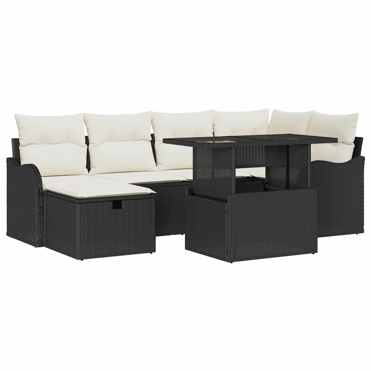 vidaXL Garten-Sofa-Set mit Kissen 7-Tlg Schwarz Poly Rattan 3359714 günstig online kaufen