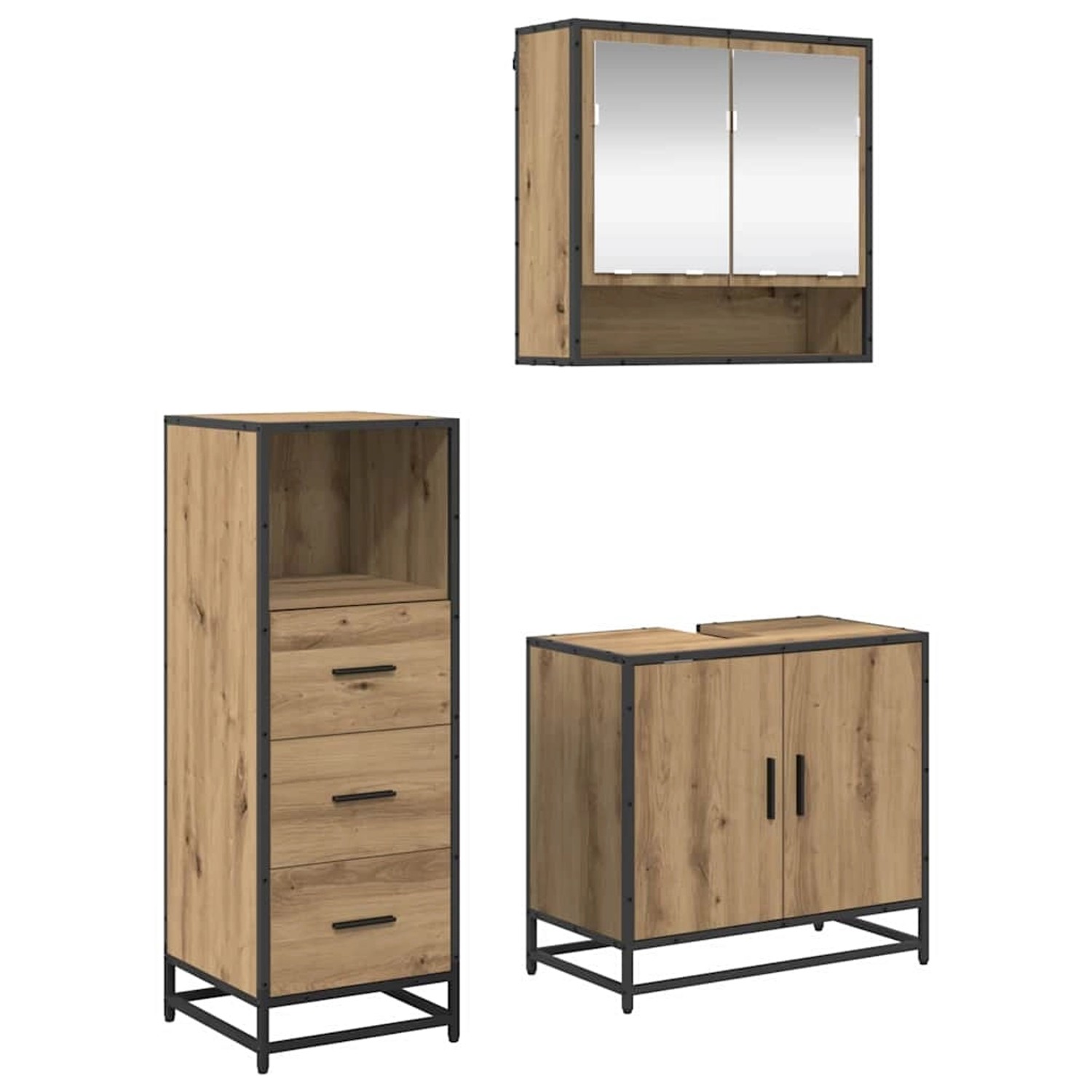 vidaXL Badezimmermöbel Set mit Tür 3-Tlg Artisan-Eiche Holzwerkstoff 340244 günstig online kaufen