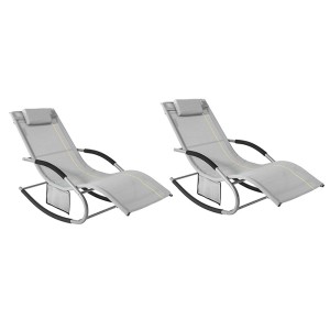 2er Set graue SoBuy Sonnenliegen OGS28-HG mit Metallgestell, Kunstfasergewebe und Seitentasche.