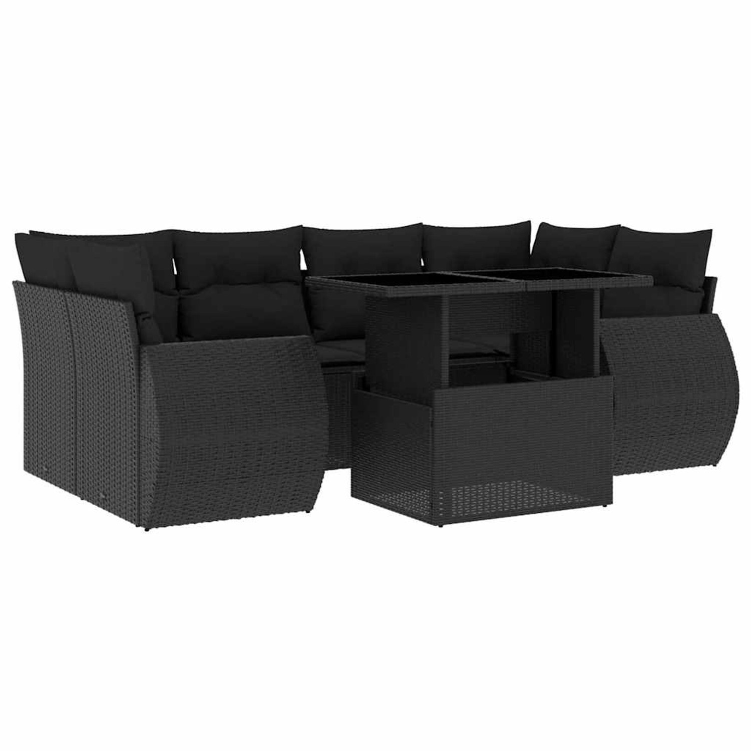 vidaXL 7-Tlg Garten-Sofagarnitur mit Kissen Schwarz Poly Rattan 3268385 günstig online kaufen