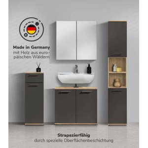 mokebo Badmöbel-Set „Der Steuermann“: 4-teiliges Badezimmermöbel-Set in Eiche und Schwarz.