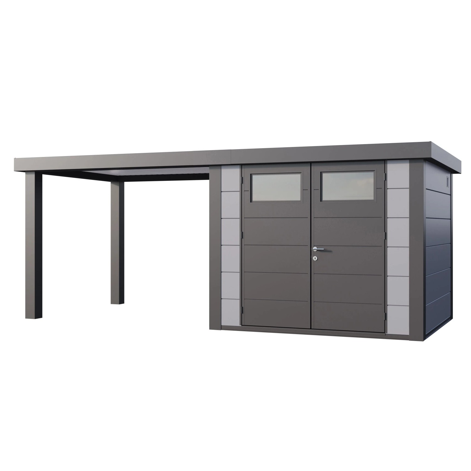 Gerätehaus Classico 2724 mit Offene Lounge L Links 552 cm x 238 cm Hellgrau günstig online kaufen