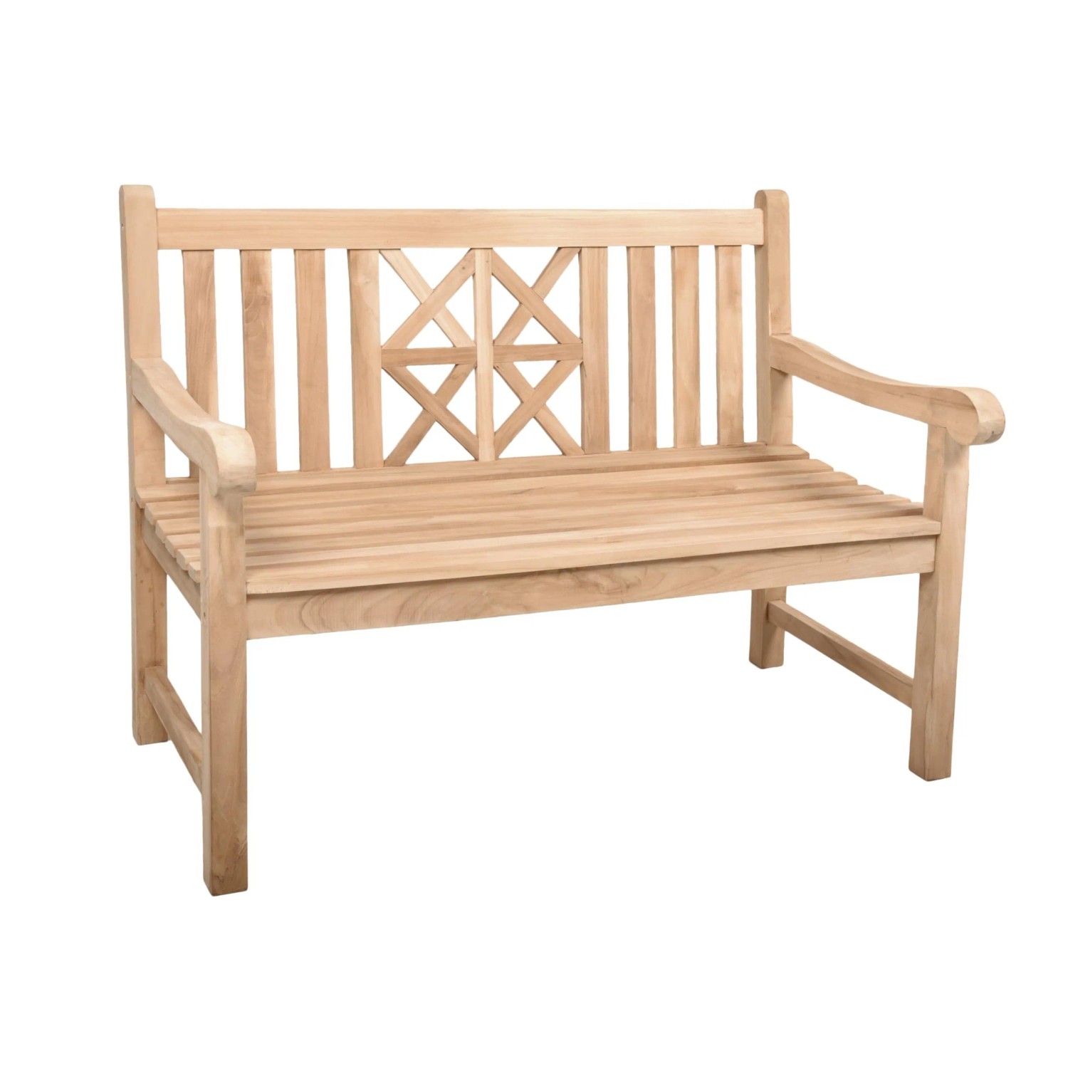 DELUKE Gartenbank OLAF 2-Sitzer 120cm Breit Teak Natur Terrassenbank Wetterfest Sitzbank Outdoor Bank