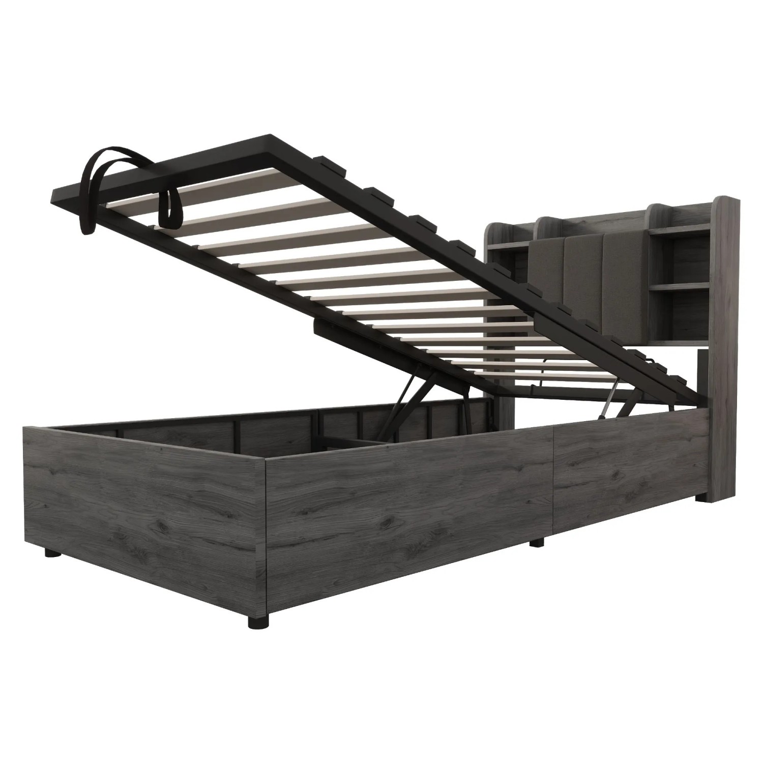 Merax Holzbett 90x200cm Hydraulik USB-C Stauraum Grau