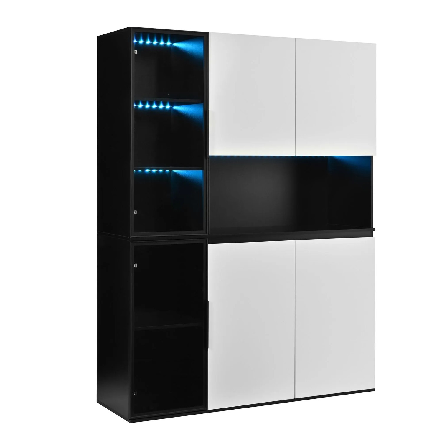 Merax Hochschrank LED Glasfront Schwarz Weiß MDF