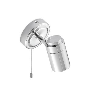 Moderne Lindby Remilan Bad-Wandleuchte aus Chrom-Metall, spritzwassergeschützt IP44, mit verstellbarem Spot und Zugschalter.