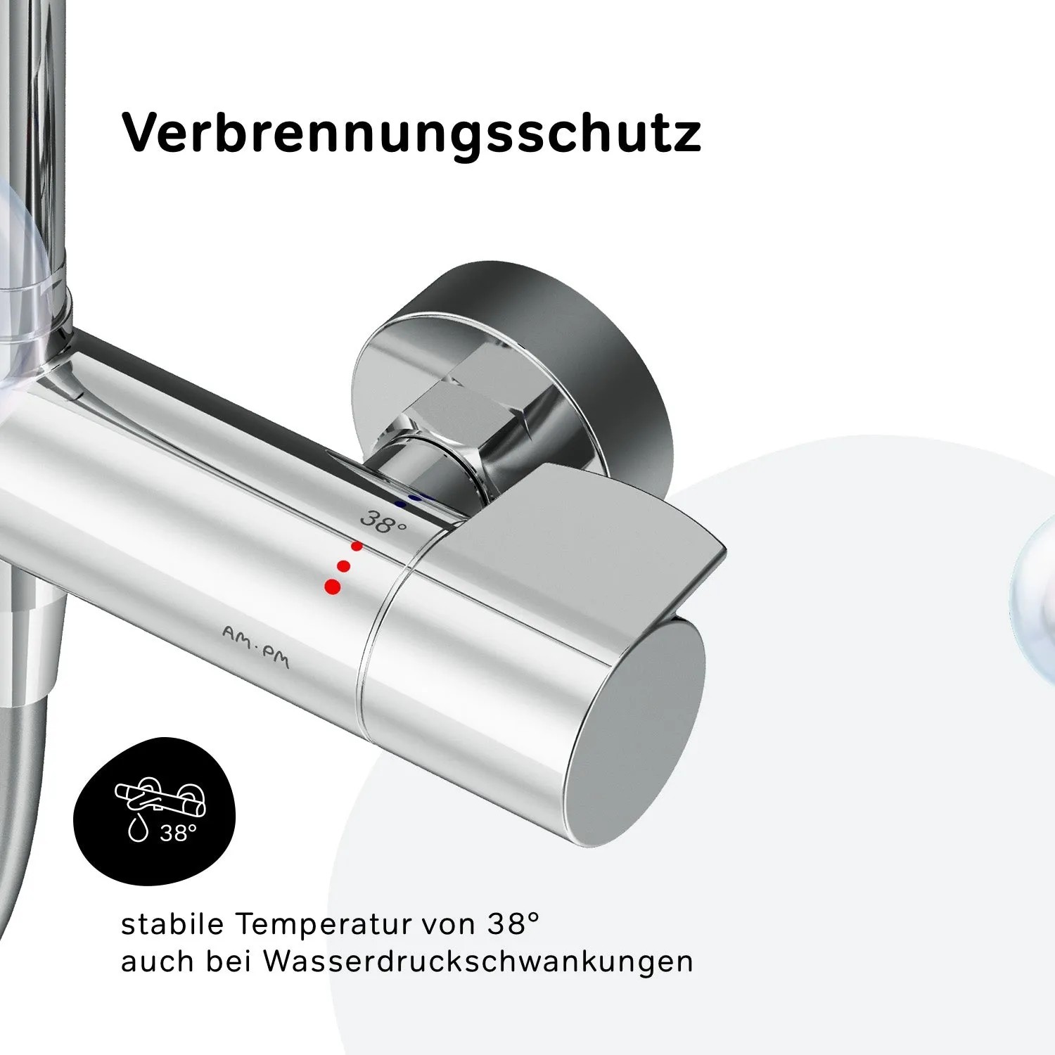 Detailaufnahme: AM.PM Duschsystem Thermostat mit Verbrühschutz bei 38°C, Chrom.
