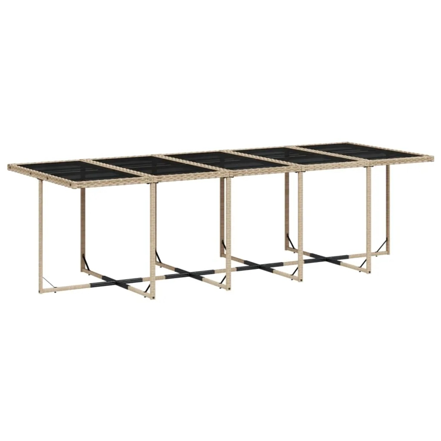 vidaXL Garten-Essgruppe, 15-tlg., beige Poly Rattan, bestehend aus Tisch mit Glasplatte und Stühlen.