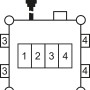 Skizze Brennenstuhl Baustromverteiler Gummi CEE IP44, 32A, 2m Kabel, Steckdosenanordnung.