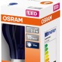 Osram LED-Lampe E27, Glühlampenform, 2,5W, blaue Lichtfarbe in Verpackung.
