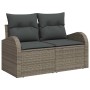 Graues vidaXL Garten-Sofa-Set (7-tlg.) aus Poly Rattan mit Kissen und Stauraum.