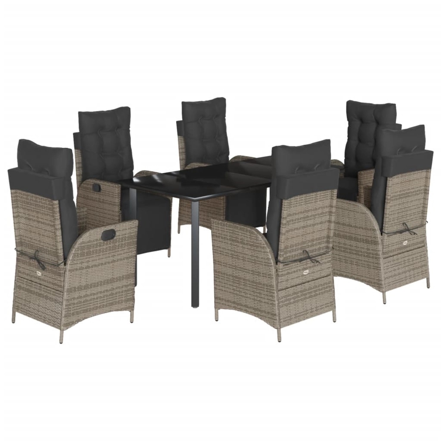 vidaXL 7-Tlg Garten-Essgruppe mit Kissen Grau Poly Rattan 3213431 günstig online kaufen