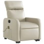Elektrischer Massagesessel mit Aufstehhilfe, creme Kunstleder. Relaxsessel mit Vibrationsmassage und Seitentasche.