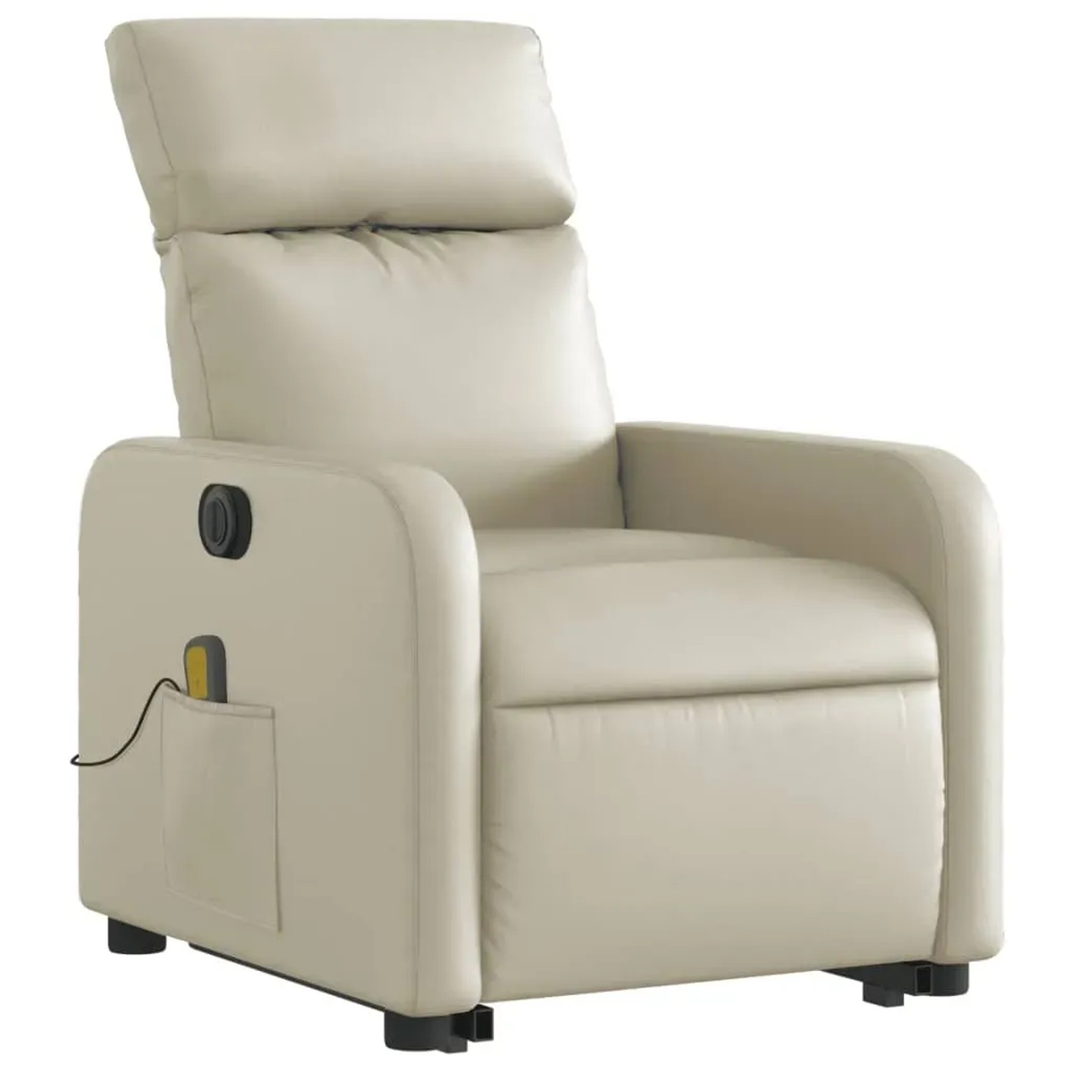 Elektrischer Massagesessel mit Aufstehhilfe, creme Kunstleder. Relaxsessel mit Vibrationsmassage und Seitentasche.
