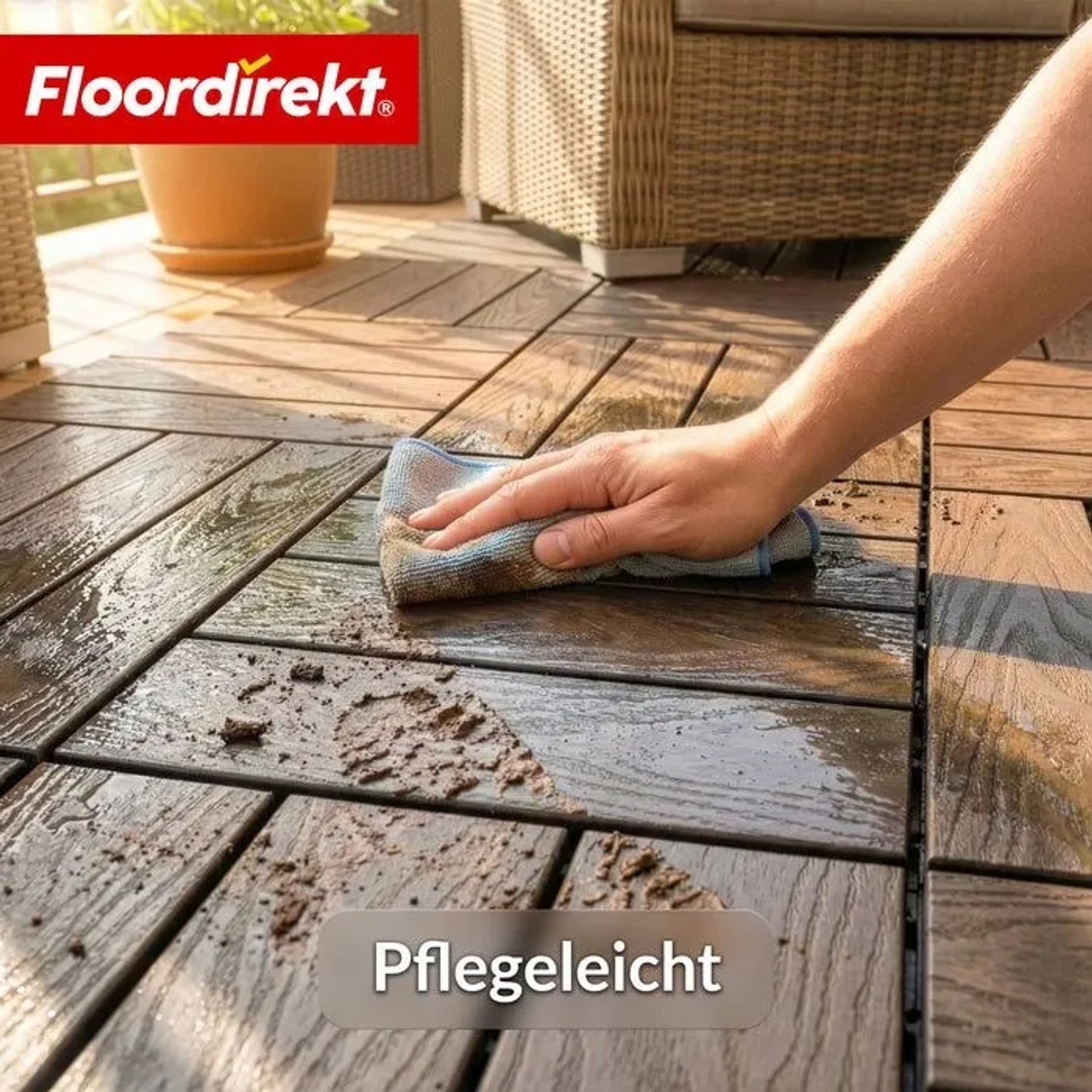 Floordirekt WPC Klickfliese Noble 3D Witterungsbeständige Terrassenfliese 30 x 30 cm Braun_8