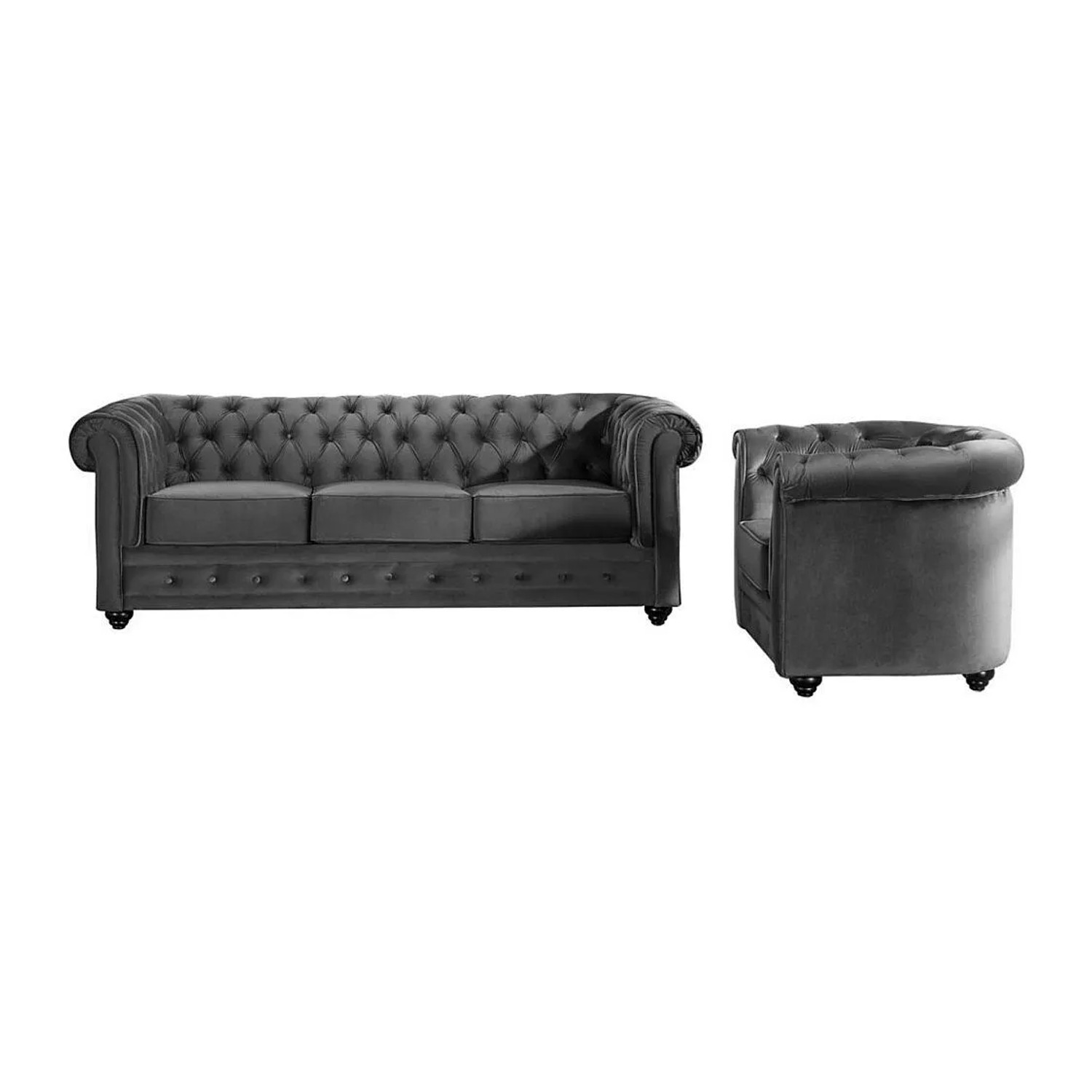 Vente-unique Couchgarnitur Mit Sessel Chesterfield Anthrazitgrau 205 cm  82 cm