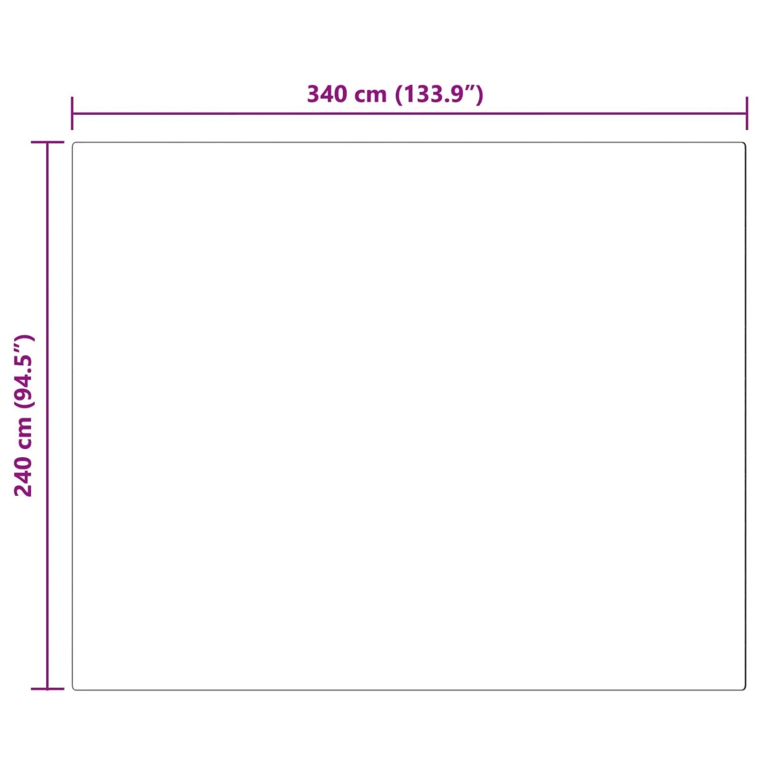 Abmessungen des vidaXL Kunstfell Hasen Teppichs Olite: 240 x 340 cm. Länge und Breite dargestellt.