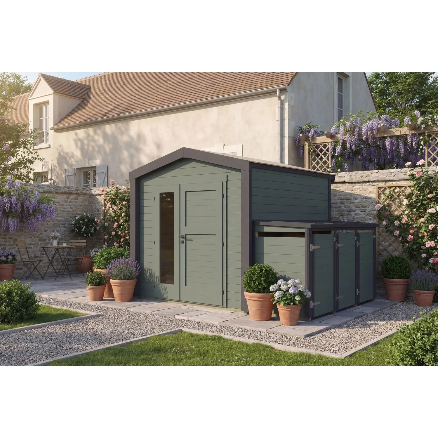 Weka Holz-Gartenhaus Killarney Satteldach Grau-Grün Lasiert 351 cm x 263 cm
