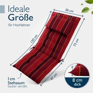 Beautissu Sun-HL Hochlehner 119x50x8cm Rot-Gestreift
