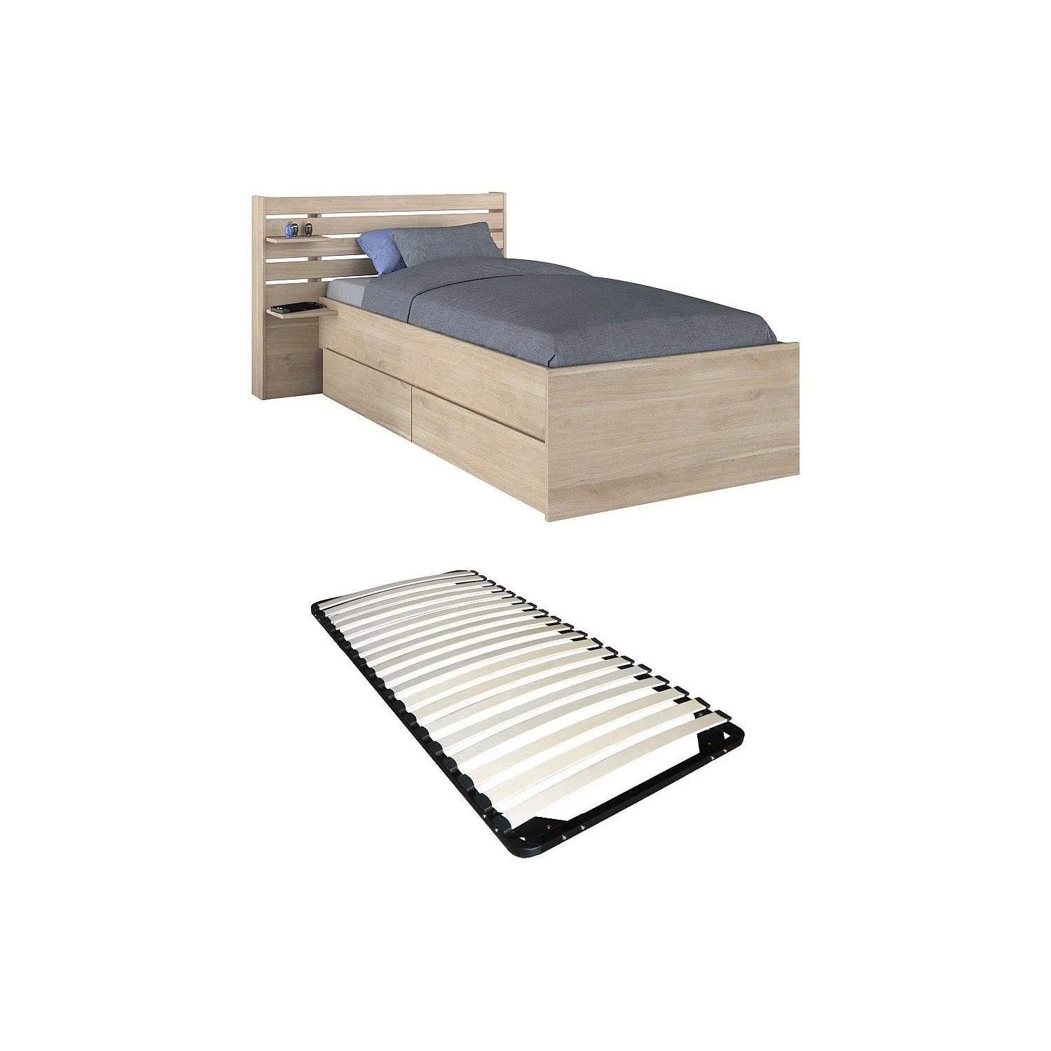 Vente-unique Bettrahmen Tenalia Naturfarben Hell 121.5 cm