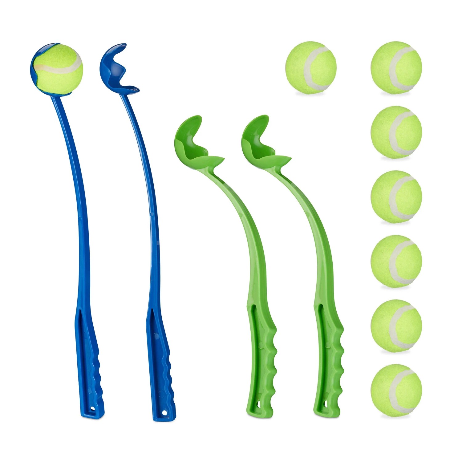 Relaxdays Ballschleuder Kunststoff Blau Grün Gelb 4er Set 49 cm 36,5 cm