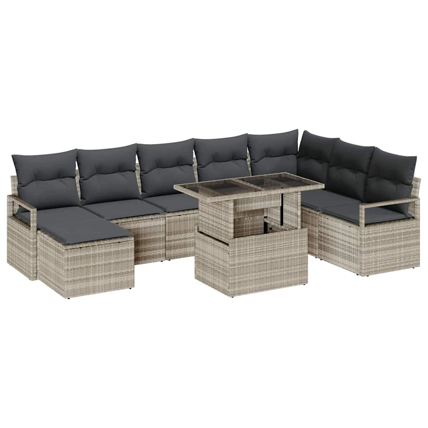 vidaXL Garten-Sofa-Set mit Speicher 9-Tlg Hellgrau Poly Rattan 3357615 günstig online kaufen