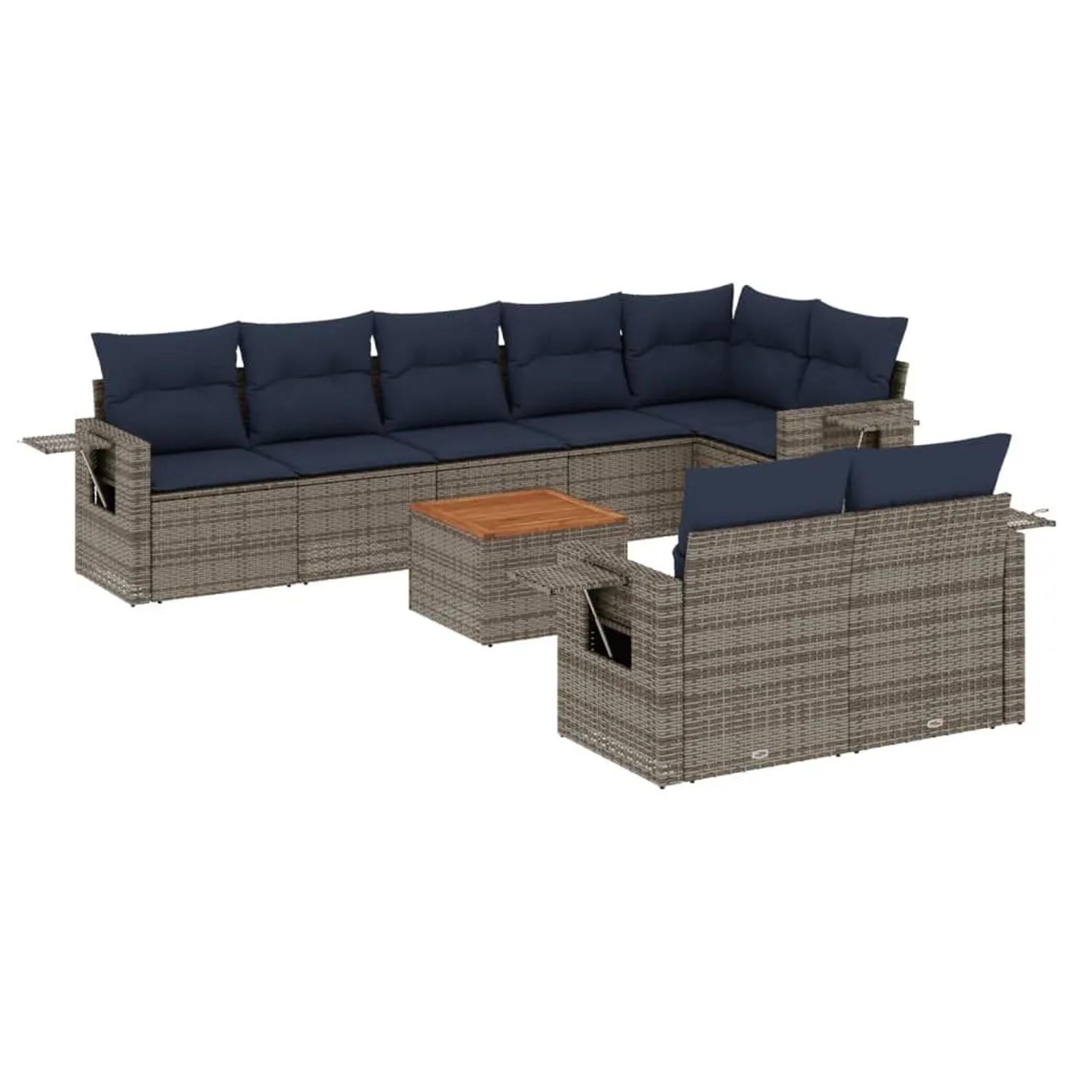vidaXL 9-Tlg Gartensofa-Set mit Kissen Grau Polyrattan 3224654