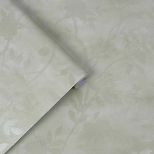 Laura Ashley Vliestapete Eglantine Silhouette Eau de Nil mit Kletterrosen und Glimmer-Effekt.