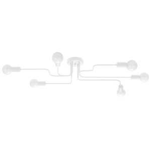 Moderner, weißer Kronleuchter Vector 6 von Sollux Lighting mit sechs Leuchten und Stahlrahmen.