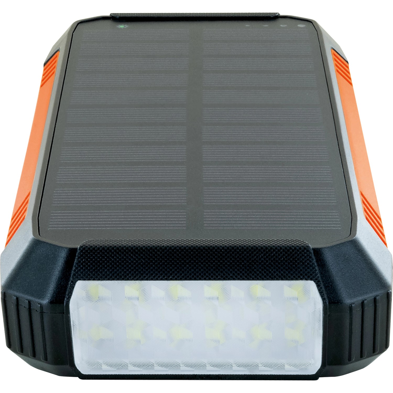 Schwaiger Solar-Powerbank mit Solarpanel, USB-Anschluss und integrierter Taschenlampe.