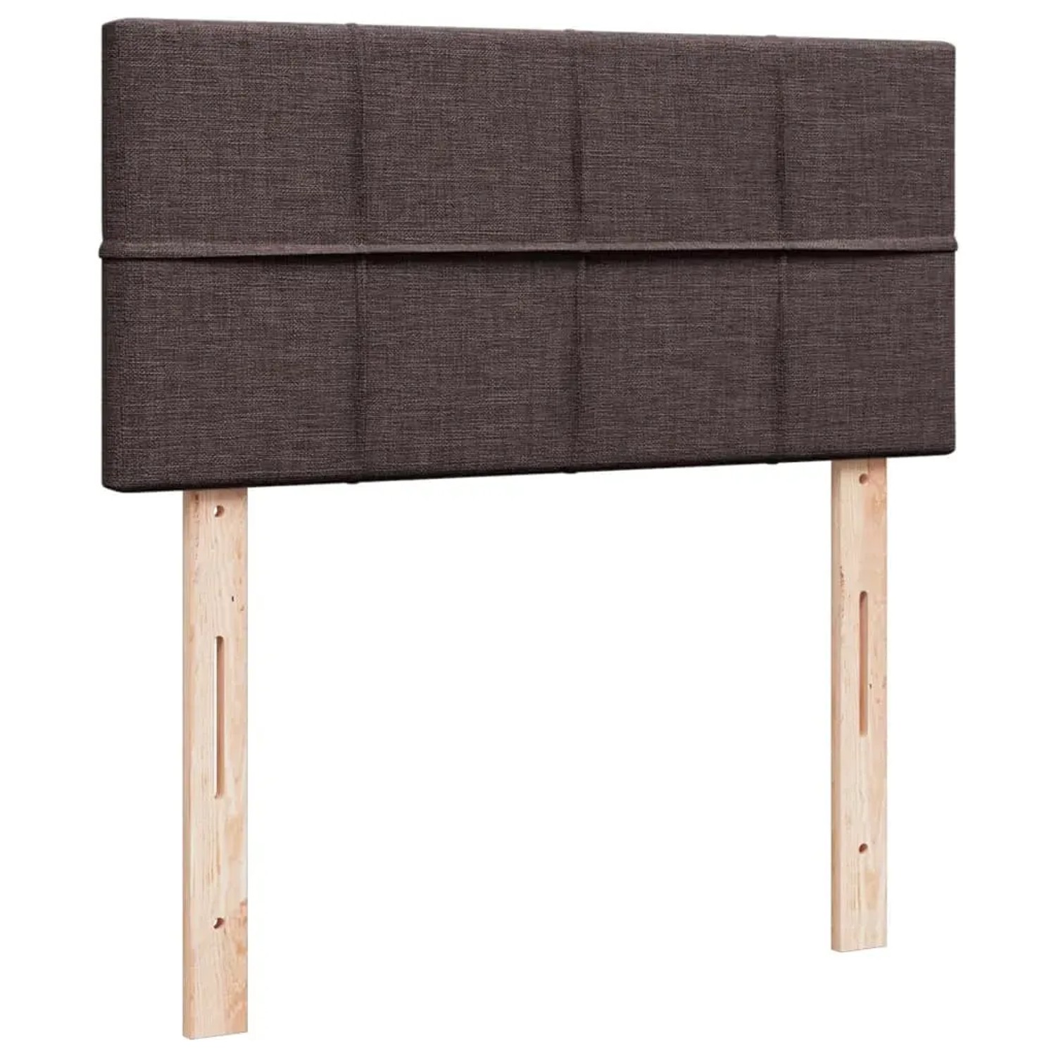 Boxspringbett Kopfteil dunkelbraun, Stoffbezug mit Holzfüßen, 100x200 cm.