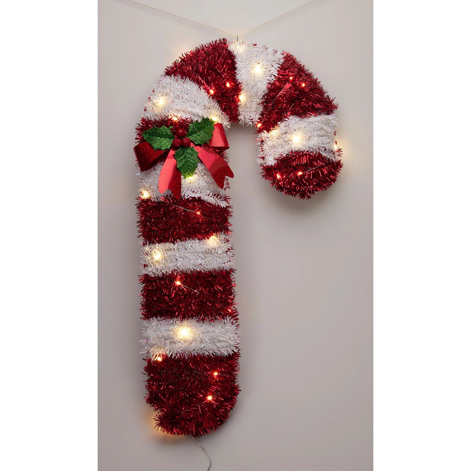Weihnachts-Zuckerstange mit LEDs aus Lametta 65 x 33 x 1 cm Rot-Weiß