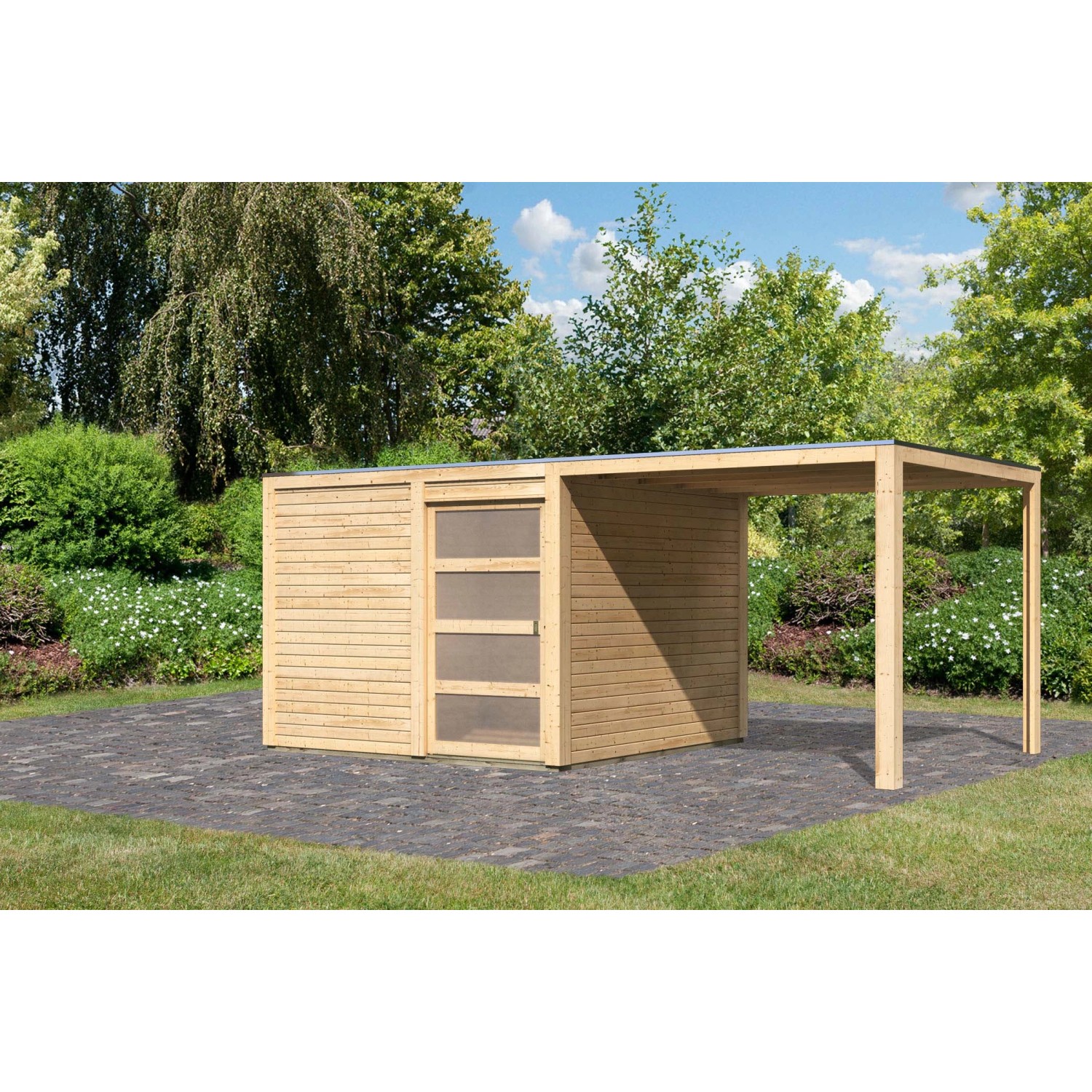 Karibu Holz-Gartenhaus Cuadrado Natur Flachdach Unbehandelt 272 cm x 272 cm günstig online kaufen