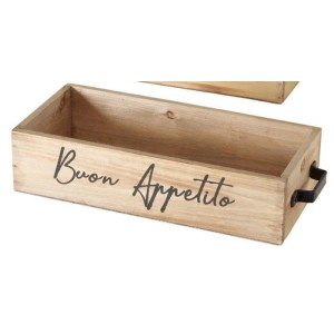 Boltze Dekobox Cucina XS aus Holz mit Aufschrift "Buon Appetito" und Metallgriffen.