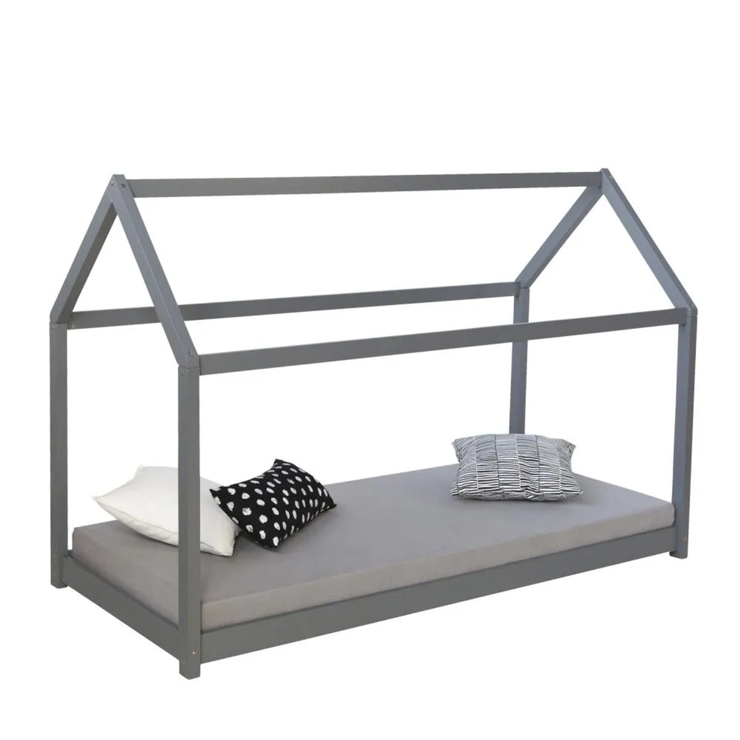 Homestyle4u Kinderbett 80 x 160 cm Hausbett Grau