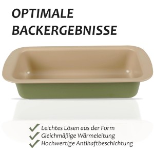 Bestlivings Kastenform, 25 cm, beige/grün, aus Stahl mit Antihaftbeschichtung.