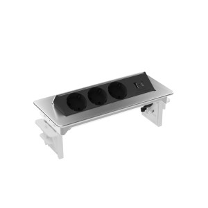 Kalb Voltaris Flipup-Mehrfachsteckdose mit 3 Schuko-Steckdosen, USB-A und USB-C für Möbel.