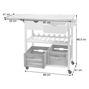 MCW Servierwagen G35 Natur: Rollcontainer mit Schubladen, Obstkisten, Flaschenregal und klappbarer Ablage.