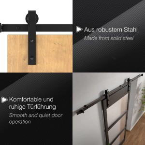 SOTECH Rollen Set LOUNGE aus schwarzem Stahl für Schiebetüren, seitlich montiert, Ø 70 mm. Für komfortable Türführung.