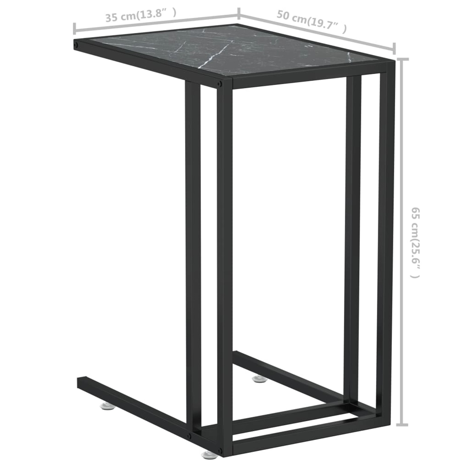 Schwarzer vidaXL Computer-Beistelltisch mit Marmor-Optik, 50x35x65 cm, aus Glas und Metall.