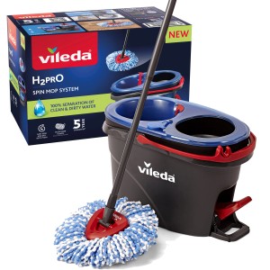 Vileda H2PrO Reinigungsset mit Eimer, Wischer und Microfaser-Moppkopf für hygienische Bodenreinigung.