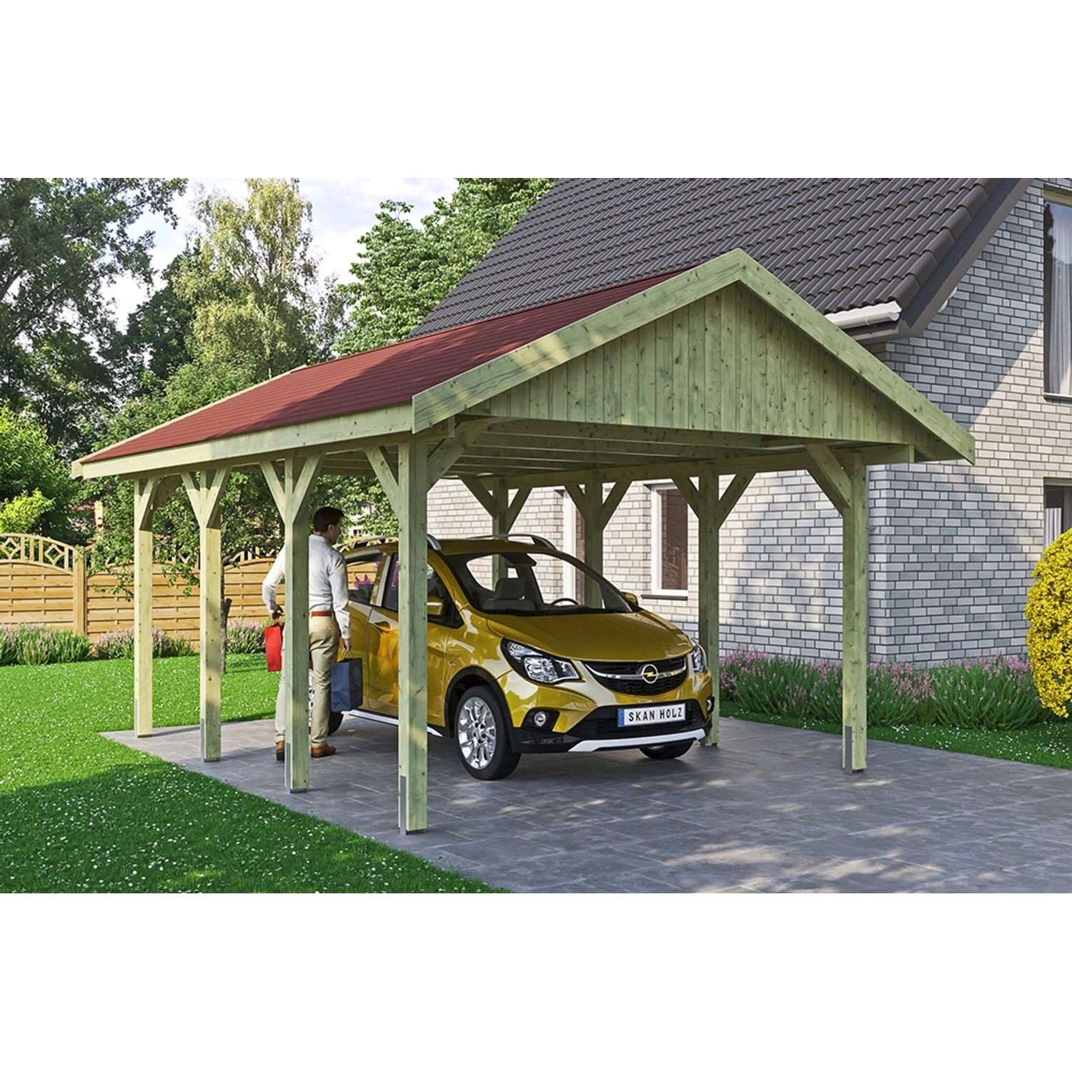 Satteldach-Carport Wallgau 430 x 600 cm rote Schindeln günstig online kaufen