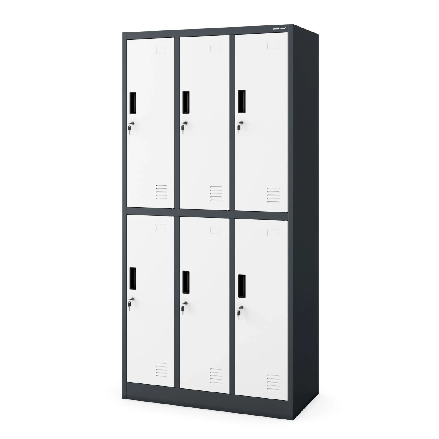 JAN NOWAK Spind Kleiderspind mit 6 Abteilen Schließfachschrank IGOR 185 x 90 x 45 cm Anthrazit-Weiß