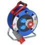 Blaue Garant CEE Kabeltrommel IP44 mit 30 m Kabel, CEE-Stecker und Schutzkontakt-Steckdosen.